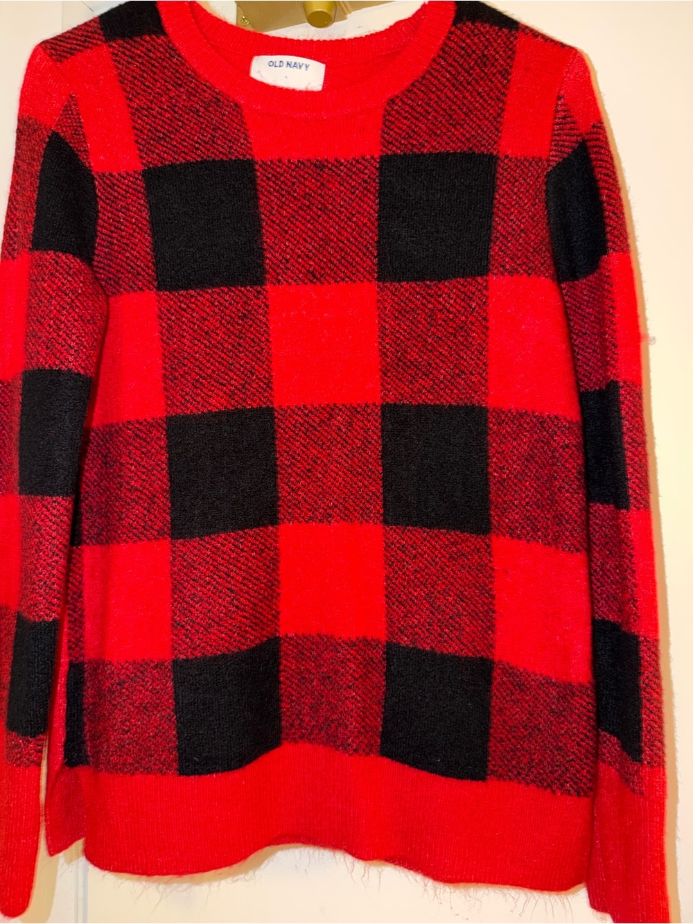 Old Navy Red and Black Plaid Knit Sweater